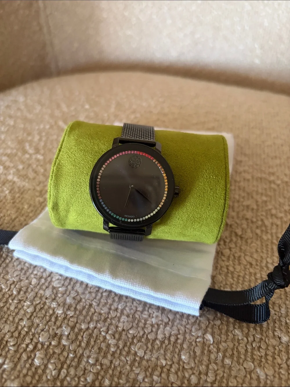 Movado Bold Mesh Band Watch with Rainbow Crystal Accent